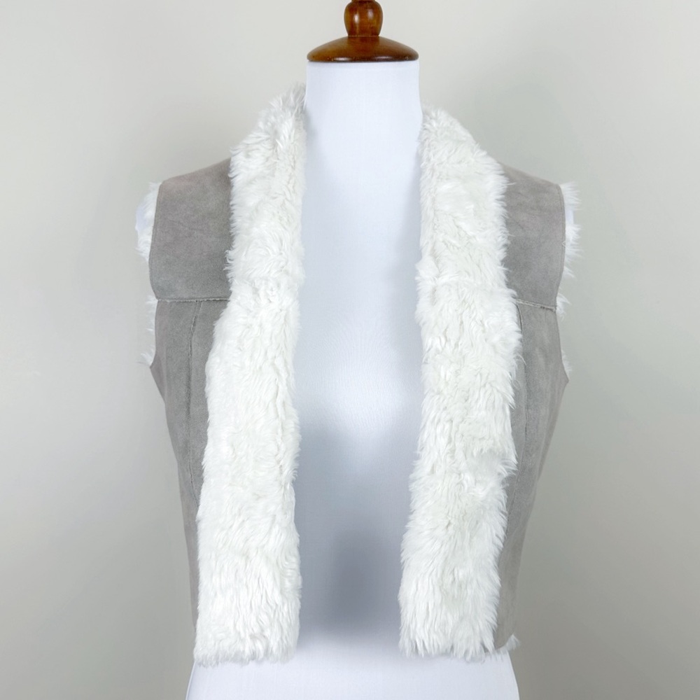 Wallis Cropped Vest Small Faux Suede / Fur Lined Taupe